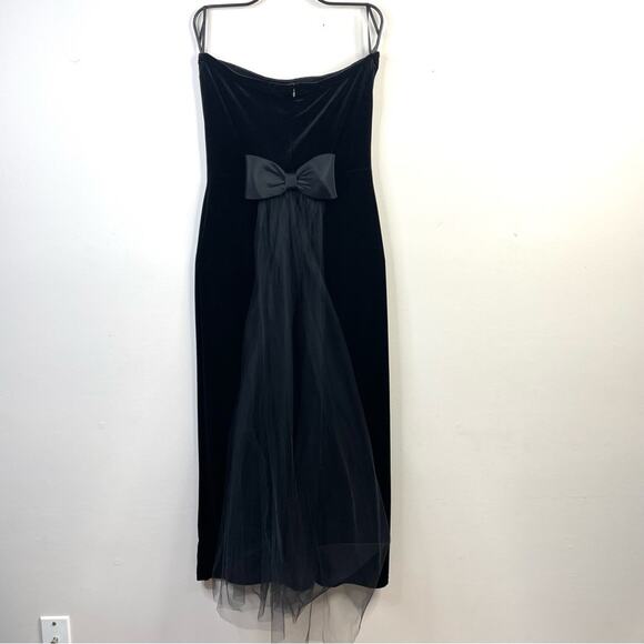 Jessica McClintock Gunne Sax Y2K Black Velvet Strapless Bow Train long dress 11 - Picture 1 of 13